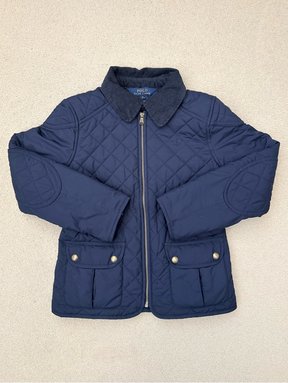 Kids Polo Ralph Lauren Quilted Jacket with Corduroy Collar (Size: M)